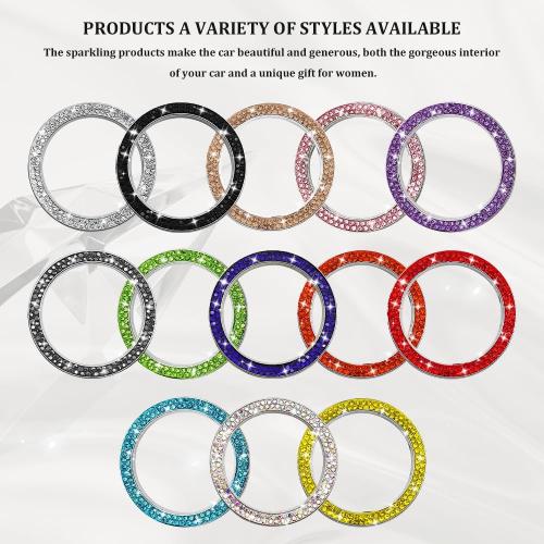 Car Bling Crystal Rhinestone Engine Start Decoration Ring, Sparkling Push Start Button Sticker, Key Ignition & Knob Ring Decoration, Bling Car Interior Accessories for Women (AB)