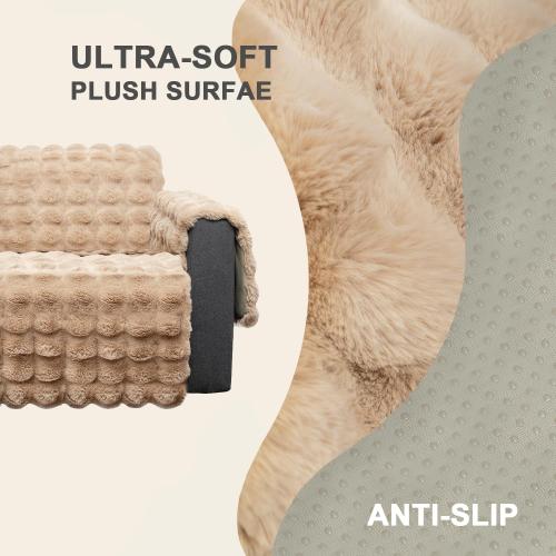 Plush and Fuzzy Shaggy Couch Cover, Faux Fur Sofa Cover, Water Resistant Slipcover, Non-Slip Furniture Protector for Kids,Dogs,Cats.(Lightbrown-Bubble, Medium Recliner)