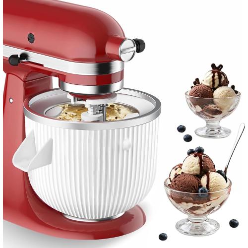 Ice Cream Maker Attachment for KitchenAid, Ice Cream Maker Bowl | For KitchenAid 4.5/5/6 Quart and Larger Models, Frozen Ice Cream & Sorbet Gelato Maker, White, Mixer/Machine NOT Included