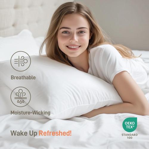 Hypoallergenic Bamboo Viscose Shell, Soft Bed Pillows King Size Set of 2 with Down Alternative Filling, Oeko-Tex Certified, Luxury Hotel Quality for Stomach, Back and Side Sleepers