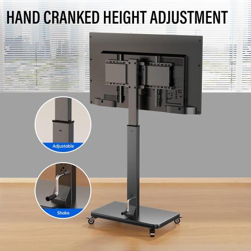 Mobile TV Cart with Handle Stepless Lift,Rolling TV Stand for 42-75inch TVs with 90 Rotating,Portrait to Landscape,Height Adjustable TV Stand with Wheels Holds up to 110lbs,Max VESA 600x500mm (Black)