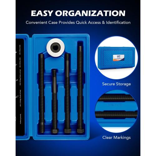 Orion Motor Tech Harmonic Balancer Installer Set, 5pc Long Reach Crank Pulley Underdrive Pulley Damper Installation Tool Kit with 4 Adapters & Nut Bearing