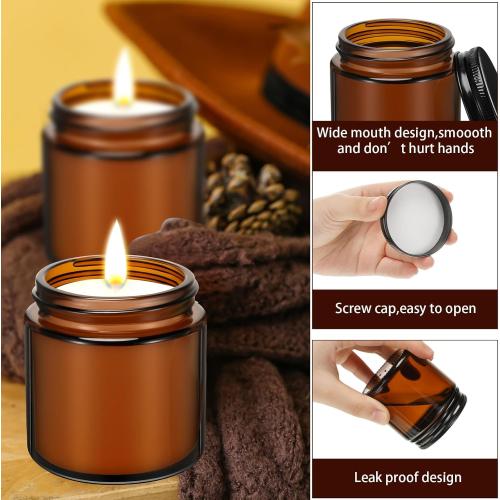 Zhehao 24 Pcs Glass Candle Jars with Lids Bulk, Round Empty Candle Container Tins, Dishwasher Safe and Leakproof DIY Crafts(Amber,Black,4 oz)