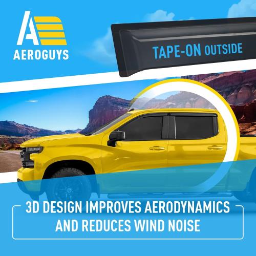 Extra Durable Window Deflectors Tape-On Window Visors Rain Guards Fit for Chevrolet (Chevy) Silverado 1500 2019-2026 Crew Cab, Sun Visors, Wind Vent for Shades, Exterior Car Accessories - 4pcs. AG0798