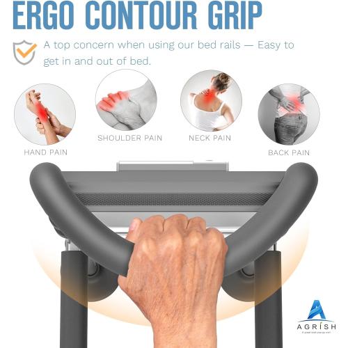 Agrish Bed Rails for Elderly Adults Safety - with Motion Light & Storage Pouch, Bedside Assist Bar with Support Legs for Seniors & Surgery Patients - Medical Bed Rail