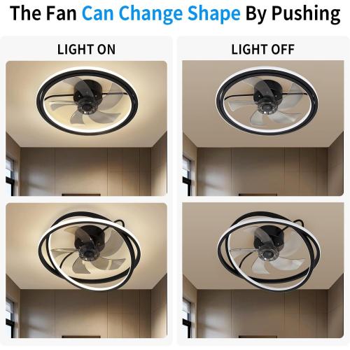 Ceiling Fan with LED Light,Low Profile Ceiling Fans, Flush Mount Modern Ceiling Fans,Fandeliers Ceiling Fan Fixture with App&Remote Control, for Bedroom/Kitchen/Small Room,Black