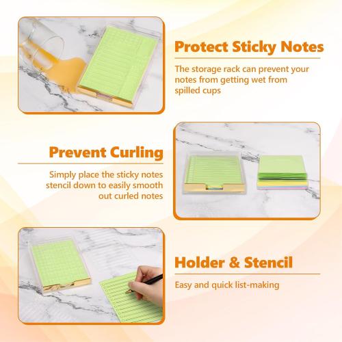 4 x 6 Sticky Notes Holder with 5 Different Stencil & 100 Sheet Post It Notes Clear Acrylic Self-Stick Sticky Note Dispenser Post It Note Holder Memo Organizer for Classroom Office Desk Organizer