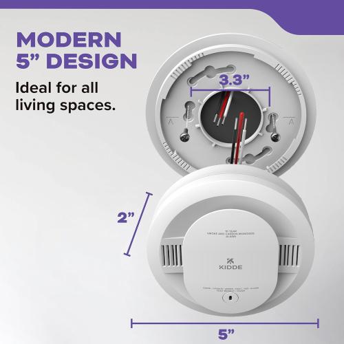 Kidde Hardwired Smoke & Carbon Monoxide Detector, 10-Year Battery Backup, Interconnectable LED Warning Light Indicators, 30CUA10
