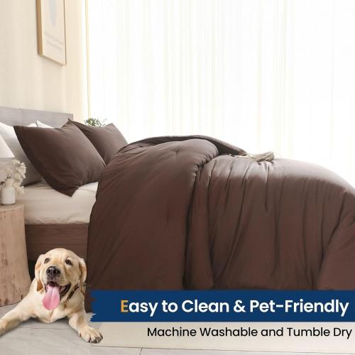 Paxrac Earthy Brown Comforter Full Size, Neutral 3 Pieces Comforter Set, Lightweight Solid Bedding Set, All Seasons Soft Fluffy Full Comforter Set (80x90In Comforter & 2 Pillowcases)