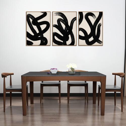 Framed Wall Art Canvas Set Abstract Lines Pictures Modern Mid Century Boho Wall Decor Minimalist Abstract Black Stroke Lines Canvas Painting Artwork Living Room Bedroom Home Office 20x28x3 Natural