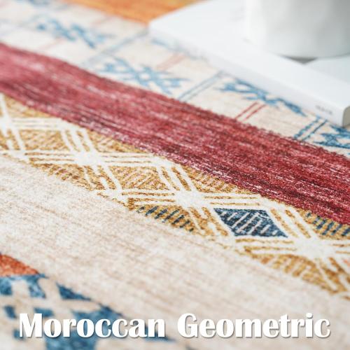 8x10 Washable Area Rug: Moroccan Large Neutral Boho Area Rug for Living Room & Bedroom Geometric Non-Slip Farmhouse Carpet for Living Room Red&Blue Colourful 8'x10'.