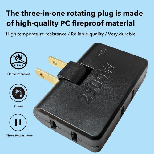 3 Way Flat Wall Outlet Extender AC Adapter (Converts 2-Prong/3-Prong, No Wiring Needed) for Indoor/Outdoor Electrical Sockets - Ideal for Home, Office, Travel