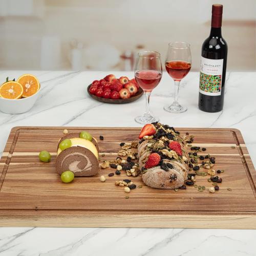 Extra Large Acacia Wood Cutting Board for Kitchen, 24 x 18 Inch Large Butcher Block Chopping Board with Juice Groove, Thick Wood Cutting Boards Carving Board for Turkey Meat Vegetables BBQ