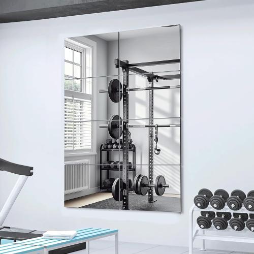 Delma Frameless Mirror Tiles 14x12x8 Pcs Wall Mounted, Shatter Resistant Full Length Tempered Glass Panels for Home Gym Bathroom Bedroom & Living Room Decor
