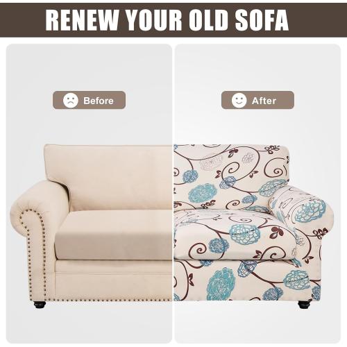 SearchI Stretch Sofa Cover Printed Couch Covers, Floral Pattern 2 Piece Armchair Slipcover with Separate Chair Cushion Cover, Washable Furniture Protector for Living Room(Armchair, Ball Flower)