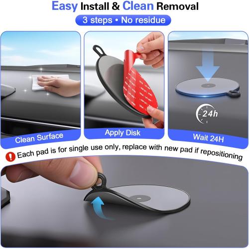 Dashboard Pad Mounting Disk for Suction Cup, 95mm (3.74) Heat Resistant Adhesive Disc for Dash Camera Windshield Holder, GPS, Tablet, Car Phone Bracket Base with Sticky Adhesion Replacement 3 Pack