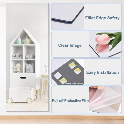 JUNEBRUSHS 3 Pack Self Adhesive Acrylic Mirrors, 20 x 24 Inch Full Length Mirror Tiles,Frameless Mirror Sheets Wall Stickers for Wall Mounted Make Up Gym Workout