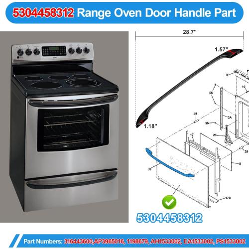 Upgraded 5304458312 Oven Door Handle for Frigidaire Oven Handle Replacement | Oven Door Handle 5304458312 Kenmore Electric Frigidaire 30”Stove Handle Replacement,Black Oven Range Handles With Screws