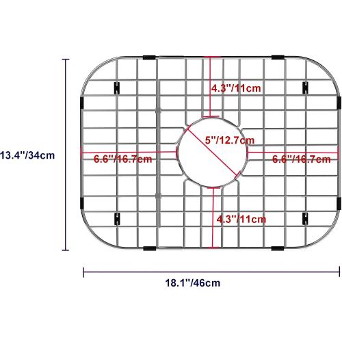 Size 18 Color Silver Sink Grid Protector, 18 Bottom Sink Grates, Sink Protector with Corner Radius, Kitchen Sink Protector Center Drain Hole, Sink Steel Bottom Grid -18L X 13.4W