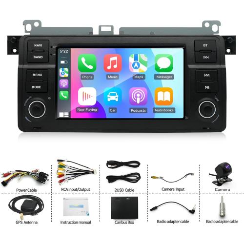Android 14 Car Stereo Radio for BMW E46 1998-2005 4 64G Radio with Wireless CarPlay/Android Auto, 7 IPS HD Touch Screen Radio with WiFi/GPS/Bluetooth/Mirror Link/FM/USB/SWC/Backup Camera