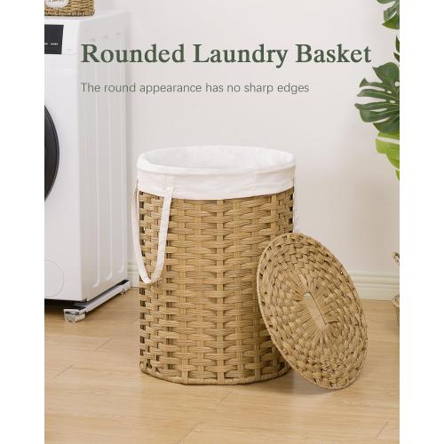 Laundry Hamper with Lid Laundry Basket with Lid 19.0 Gal (72 L) Round Wicker Laundry Basket Handwoven Rattan Hamper Removable Bag 2 Mesh Bags Handles for Living Room Bathroom Natural