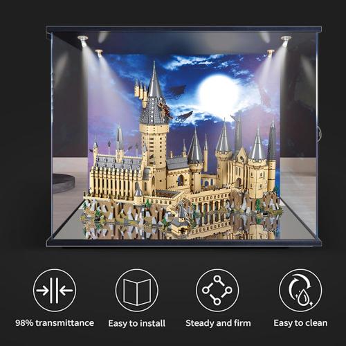 3mm Thickness Acrylic Display Case with Lights and Backboard Compatible with Lego 71043 Hogwarts Castle Model(28.7x18.9x24.8in), Protect Your Collectibles from Dust with a Clear Showcase (Only Box)