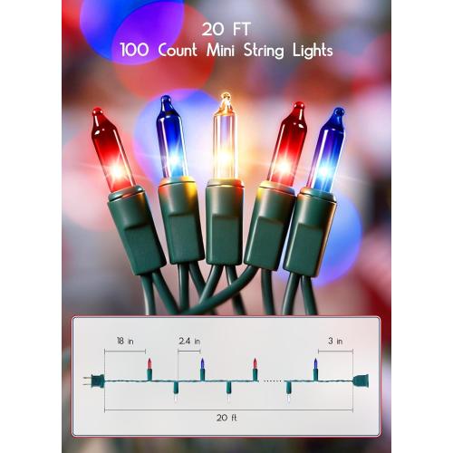 Minetom Red White Blue Lights Green Wire 100 Count 4th July Decoration | Patriotic Christmas Mini String Lights Waterproof for Indoor Outdoor Xmas Holiday Party Patio Independence Day Decoration