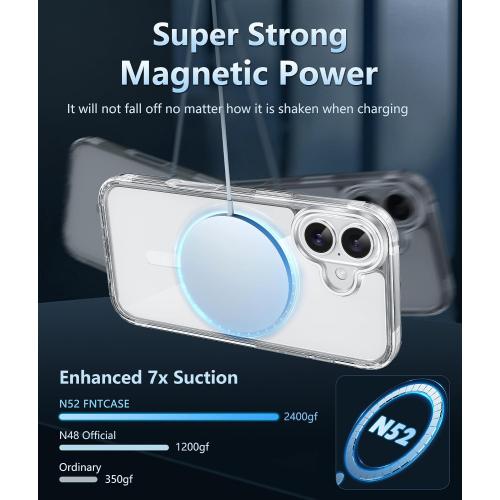FNTCASE for iPhone 16 Case Clear: Magnetic Phone Cases with Screen Protector Drop Proof Compatible with Magsafe Slim Anti Yellowing Rugged Shockproof Protective Transparent Cell Cover (A-Clear)
