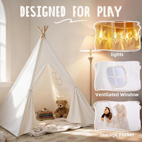 Sumbababy Teepee Tent for Kids Indoor - Toddler Play Tent Washable Tipi Sleepover Tents with Lights for Girls & Boys - Foldable Playhouse Gift Toys