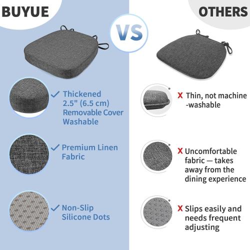 BUYUE Thickened 2.5 Friendly Woven Fabric Dining Chair Cushion, U-Shape High Density Foam Comfortable Chair Pad for Kitchen, Slip Resistant Indoor Seat Cushion (1 Piece, Dark Gray)