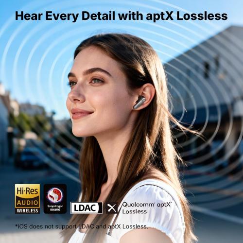 EarFun Air Pro 4  Adaptive Noise Cancelling Wireless Earbuds, Qualcomm aptX Lossless, Dual Drivers, Translation Earbuds, Snapdragon Sound, 6 Mics AI Clear Calls, Hi-Res Sound, LDAC, Bluetooth 6.0, 54H