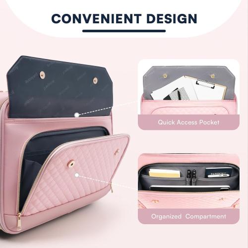Rolling Laptop Bag Women, Rolling Briefcase for Women for Work, 17.3 Inch Computer Bag with Wheels, Fashion Flap Laptop Bag With Wheels for Work Business, for Teacher, TSA Friendly Design, Pink