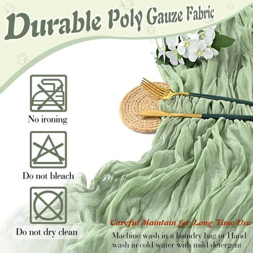 Sage Green Cheesecloth Table Runner 2 Pack 35 Boho Gauze Table Runner 120 inches Long Runner Rustic Sheer Fabric Bulk for Baby Shower Wedding Bridal Birthday Party Table Decorations