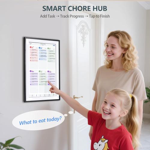 15.6 Digital Calendar Chore Chart – 1080P Full HD Interactive Touchscreen, Smart Family Planner, Hearth Display Digital Calendar Wall & Desk Mountable for Seamless Scheduling (Black)