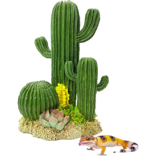 kathson Reptile Tank Decor Lizard Hide and Cave Plants Terrarium Decorations Resin Cactus Desert Aquarium Tank Habitat Accessories for Bearded Dragon Chameleon Leopard Gecko Snake Fish (Cactus)