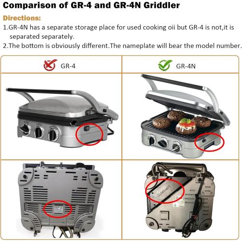 Griddler Plates Replacement for Cuisinart GR-4NP1 5-in-1 Grill & Panini Press - Griddle Accessories, BPA Free, 2Pcs