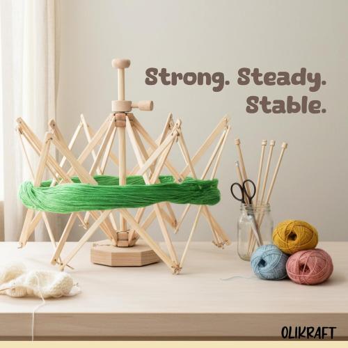 Olikraft Wooden Yarn Swift | Lightweight Reverse Yarn Umbrella Swifts | Ball Swift | Skein Winder | No Clamp Required (Patented)