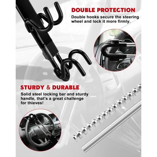 Tevlaphee Steering Wheel Lock Anti-Theft Car Device Heavy Duty Security Car Lock Antitheft Locking Devices Great Deterrent Adjustable Car Wheel Lock Anti Theft for Vehicle Truck with 3 Keys(Black)