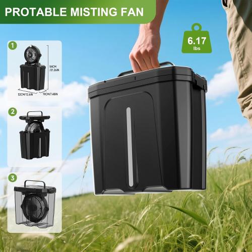 Portable Misting Fan with 11L Large Bucket, 20000mAh USB Rechargeable Battery Operated Camping Fans, 3 Large Spray Nozzles & 3 Strong Wind Speeds Misting Fan, Misting Fans for Outside