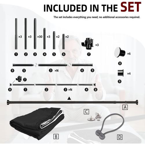 Room Divider Curtain Set-No Drilling Curtain Rod Set, Room Divider Wall for Partition Room Dividers, Bedroom Divider Black-100 W x 84 L(Pack of 2)
