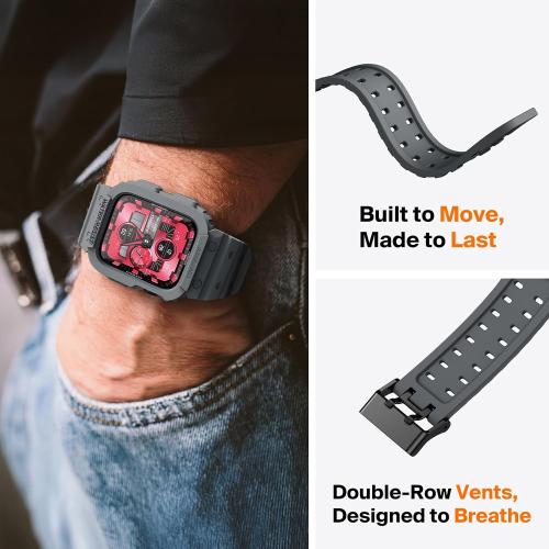 amBand Rugged Sport Band with Case for Apple Watch, Protective Cover for Men & Women, for iWatch Ultra 1/2/3 49mm, Series 10/11 46mm/42mm, 9/8/7 45mm/41mm, SE3/SE2/SE/6/5/4 44mm/40mm, 3/2/1 42mm/38mm