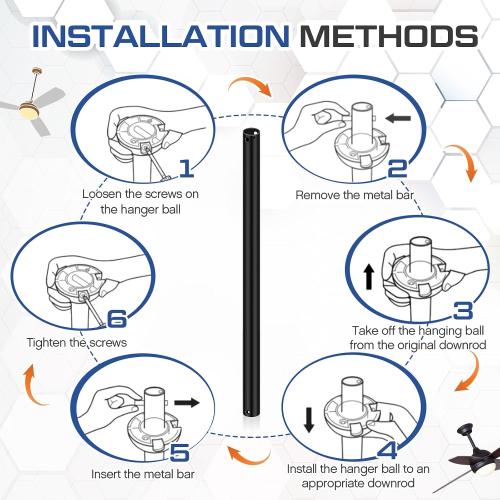 VIHOSE 48 Inch Ceiling Fan Downrod with Extension Cord 4 ft Black Downrod for Ceiling Fan 1 Inch Outside Diameter Not Threaded Suitable for a Wide Range of Fans *missing pieces*