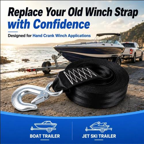 Boat Trailer Winch Strap with Hook 2 x 20', Heavy Duty Tow Straps