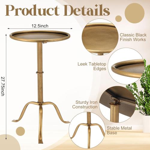 1 Pcs Metal Martini Table Bronze Small Round Drink Table12.5 x 12.5 x 27.75 Inches Pedestal Iron Side Tables for Small Spaces Bedroom Living Room
