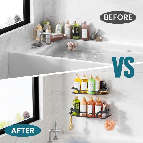 TAILI Shower Caddy Suction Cup 2 Pack, Heavy Duty Bathroom Basket, Bath Shelves for Inside, Stainless Steel Shower Holder Organizer for Bathroom Storage & Home Decor, No Drilling,Black