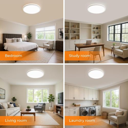 LED Flush Mount Ceiling Light, 12 Inch 24W 3000K/4000K/5000K Hardwire Light Fixture, Ultra Thin Round White Lamp for Kitchen Porch Bedroom Hallway Stairwell Basement, Non-dimmable 2 Pack