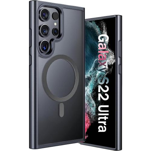 for Samsung Galaxy S22 Ultra Mag-safe Case,Slim Shockproof Protective Cover with Magnetic,Frosted Hard Back Soft Silicone TPU Bumper Phone Case Compatible Galaxy S22 Ultra 6.8inch,Matte Black