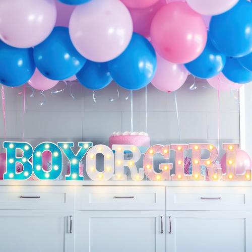 Boy or Girl Gender Reveal Party Decorations Light up Letters Glitter Sign Battery Powered Pink Blue Marquee Lighted Sign Alphabet LED Letter Lights for Baby Shower Tabletop Decor Supplies