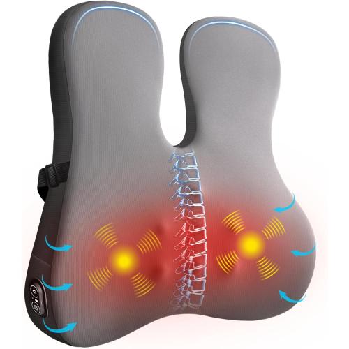 Lumbar Support Pillow for Office Chair,Heated Back Support Pillow with Vibration, Ergonomic Back Massage Pillow for Pain Relief, Memory Foam Lumbar Pillow for Car,Desk Chair,Gifts for Mom Dad