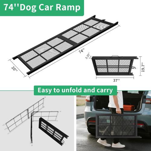 Dog Ramp for Car, 74 X 20 Dog Car Ramp for Large Dogs SUV Truck, Outdoor Folding Portable Large Pets (Up to 250LBS) Car Steps for Truck SUV Van Stairs with Non-Slip Surface, 250lb Capacity